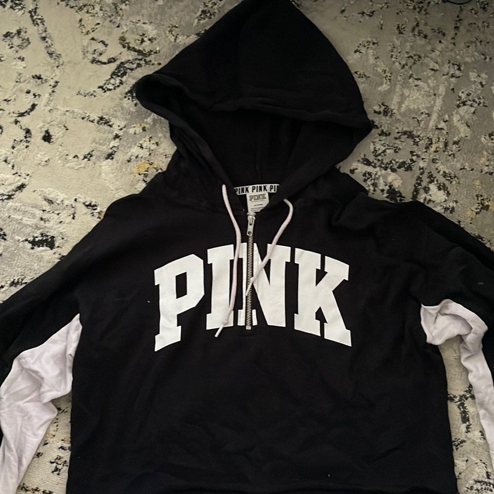 Pink Zipper Up Hooded Crop Top